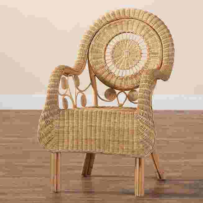Rattan armchair on a wooden floor