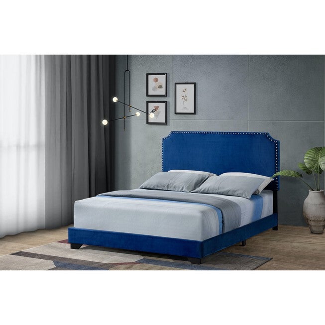 Queen Bed Bedroom, BLUE FABRIC, hi-res image number null