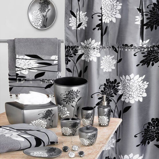 Erica Shower Curtain Hooks, SILVER FLORAL, hi-res image number null