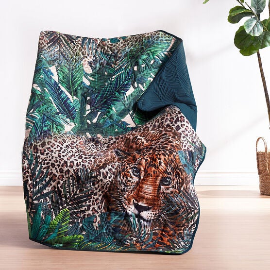 Jungle Cat Teal Throw Blanket, TEAL, hi-res image number null