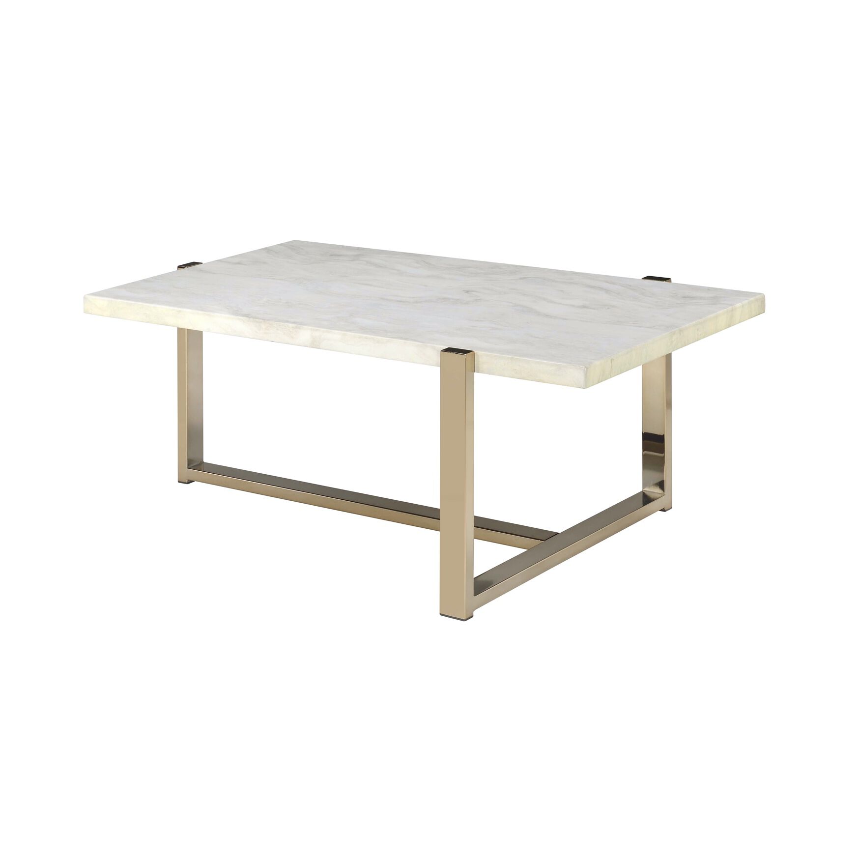 Small view of coffee table with pale marble-look top and cream frame