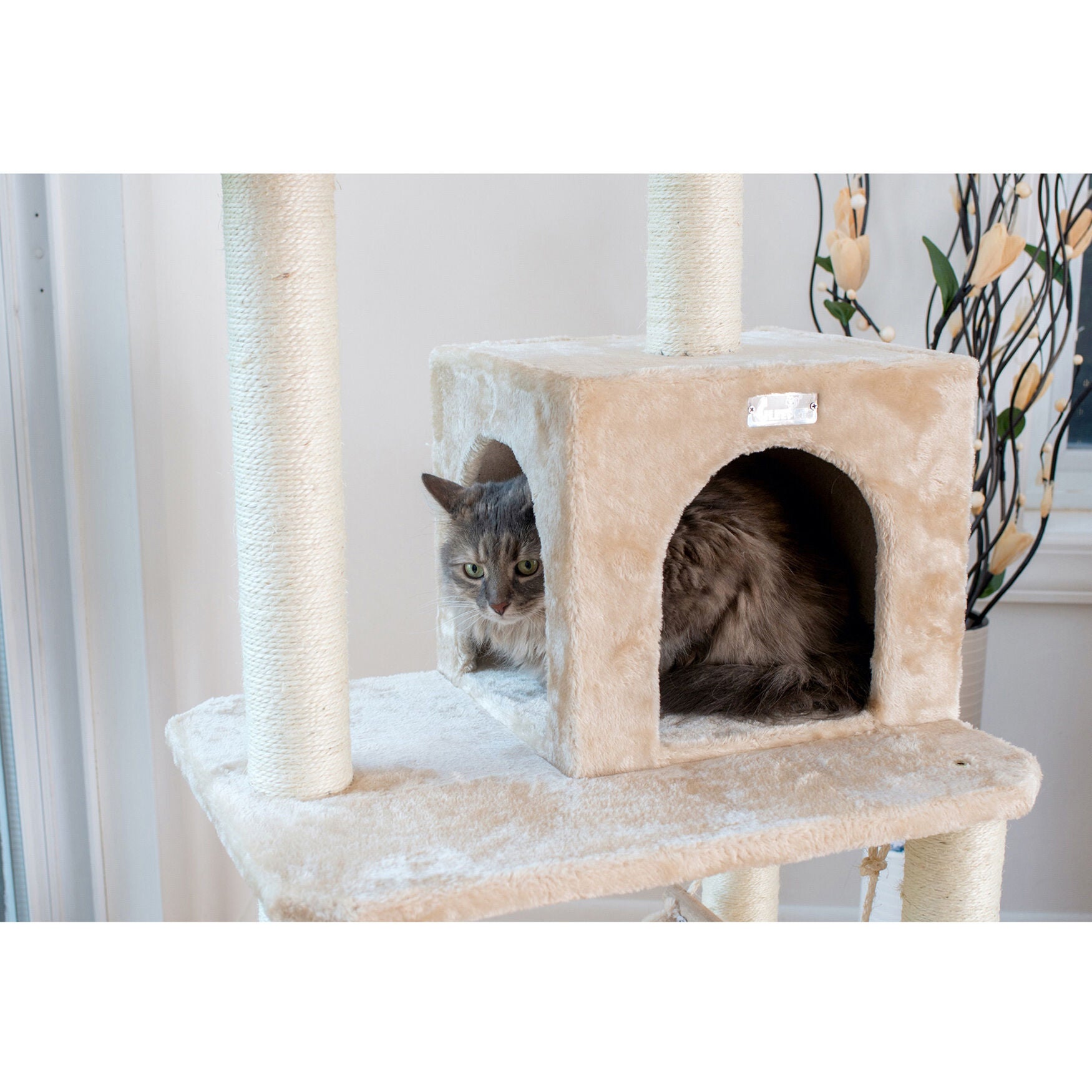 Gleepet 57 inches Real Wood Cat Tree With Perches, Running Ramp, Condo And Hammock, , alternate image number 3