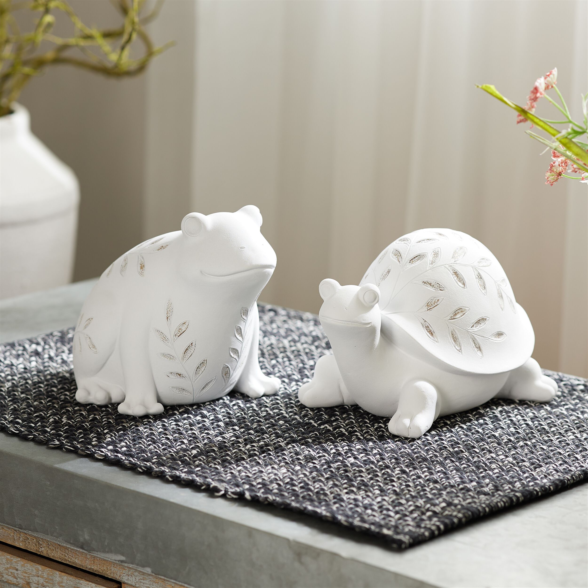 Etched Frog and Turtle Figurine Set of 2, WHITE, alternate image number 4