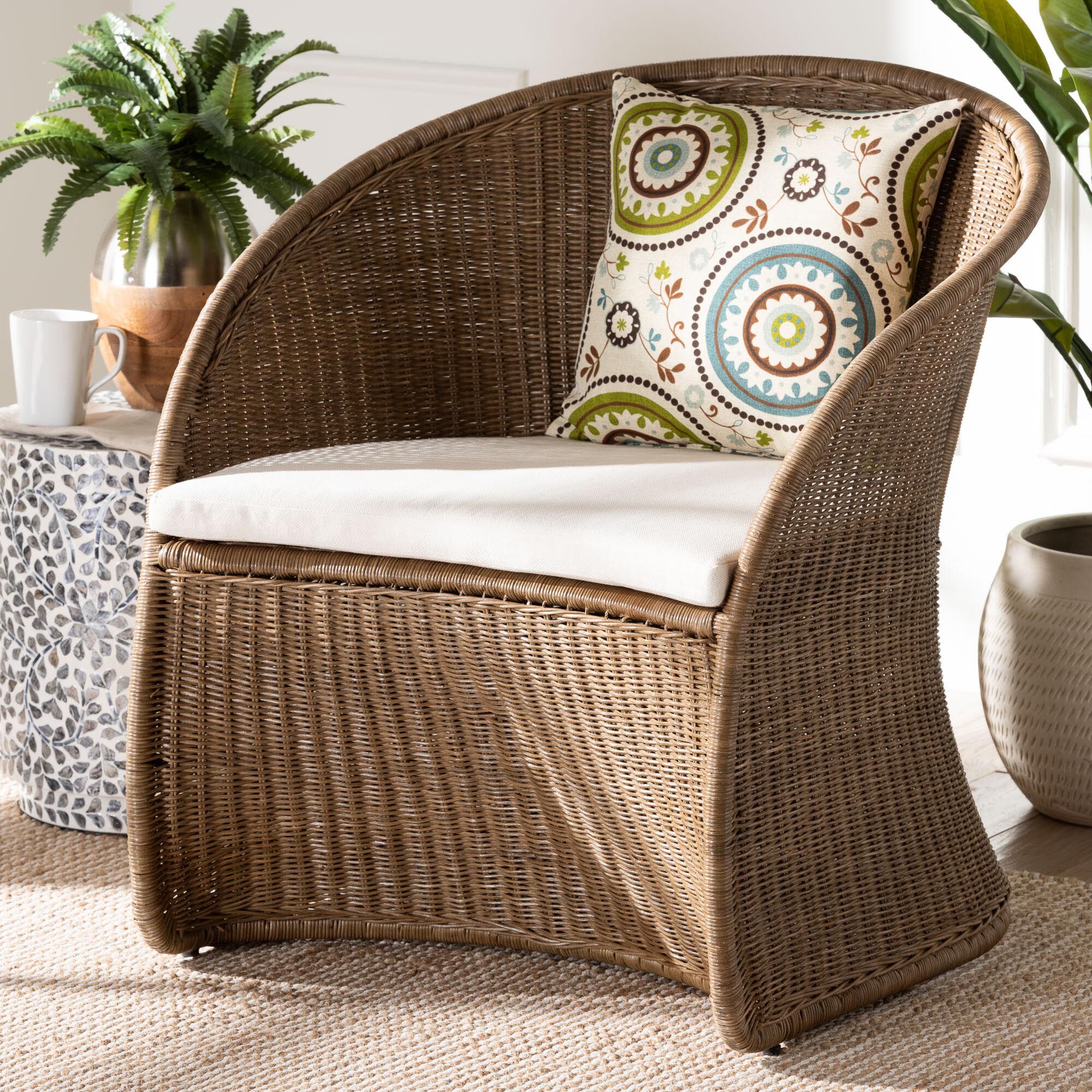 Kintamani Bohemian Greywashed Rattan Accent Chair, GREYWASHED, hi-res image number 0