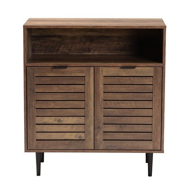 Baylah Mid-Century Modern Natural Brown Finished Wood And Black Metal 2-Door Sideboard, , alternate image number null