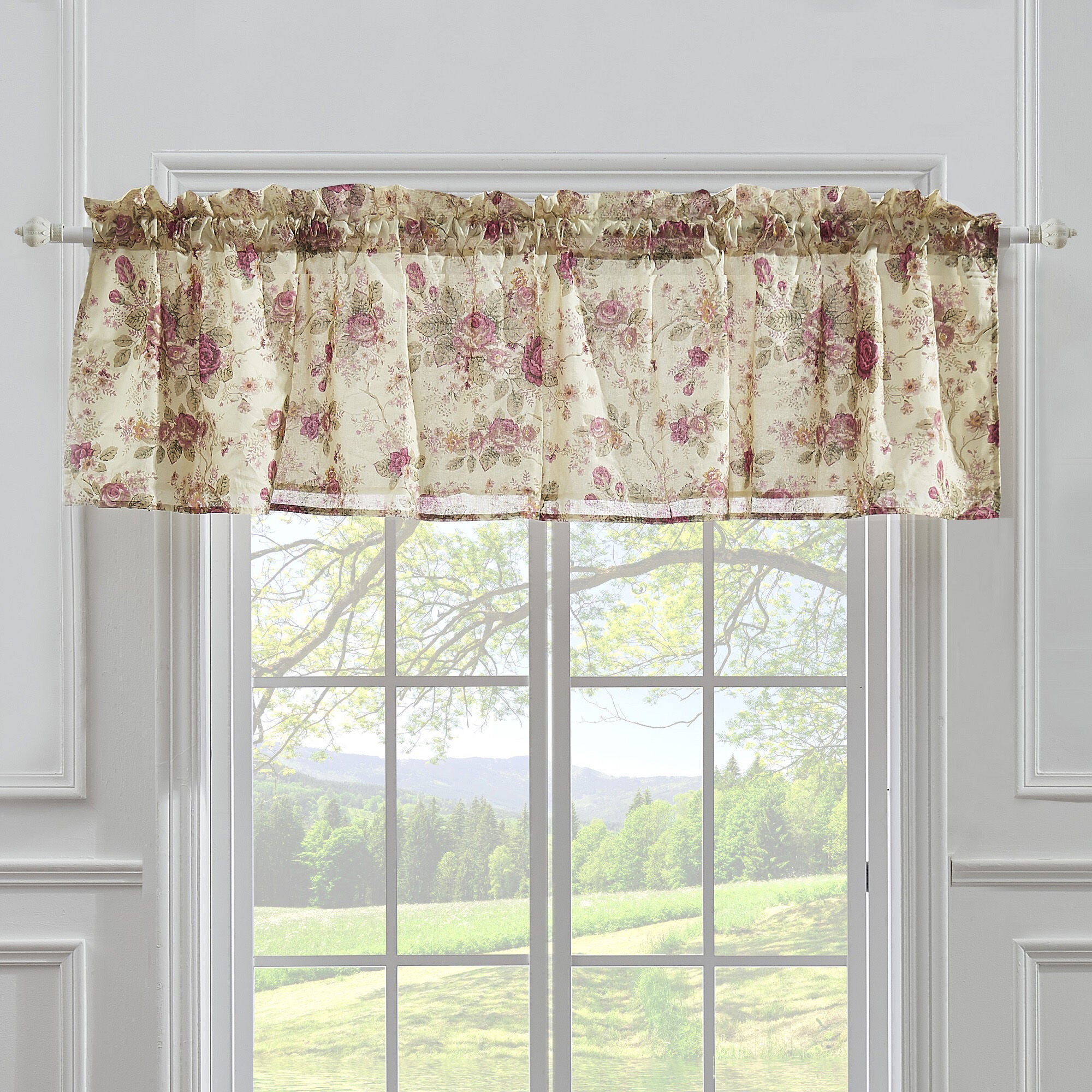 Antique Rose 100% Cotton Window Treatment Valance Curtains, ECRU, alternate image number 2