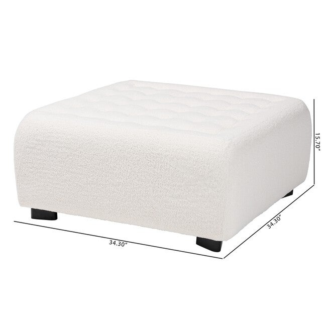 Athena Modern And Contemporary Ivory Boucle Upholstered And Black Finished Wood Square Ottoman, , alternate image number null