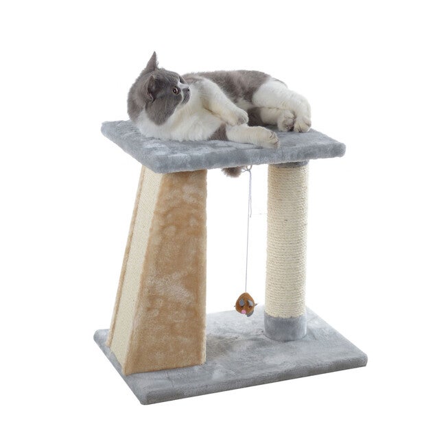 Two-Level Platform Real Wood Cat Scratcher With Sisal Carpet Board, , alternate image number null