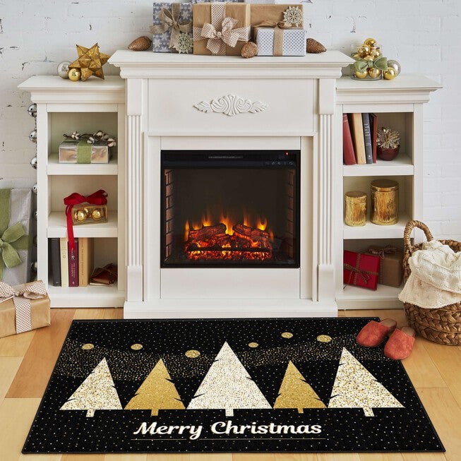 Merry Polkadot Trees Gold Kitchen Rug, , alternate image number null
