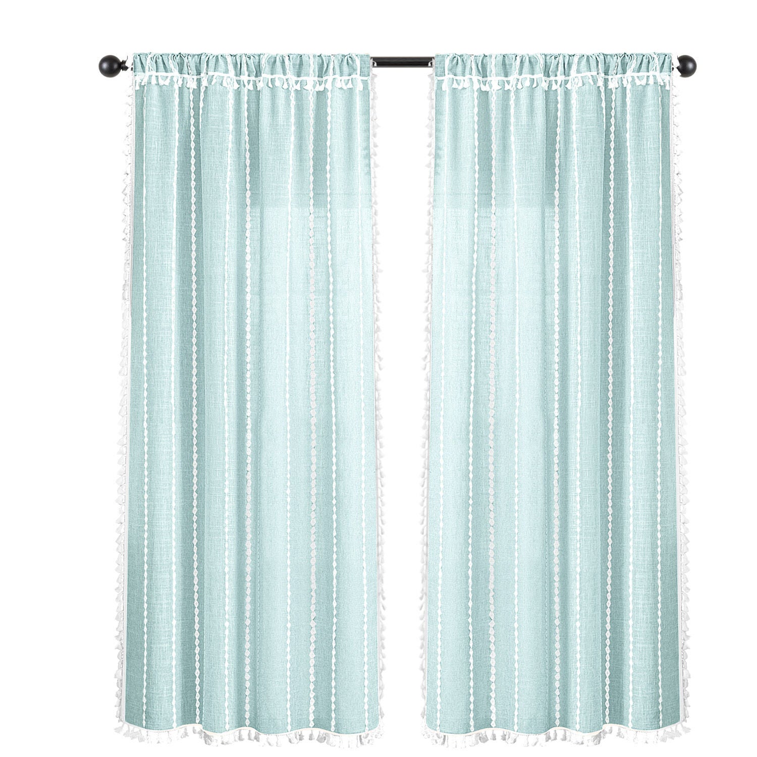 Boho Tassel Light Filtering Curtain Pair, LIGHT BLUE, alternate image number 7