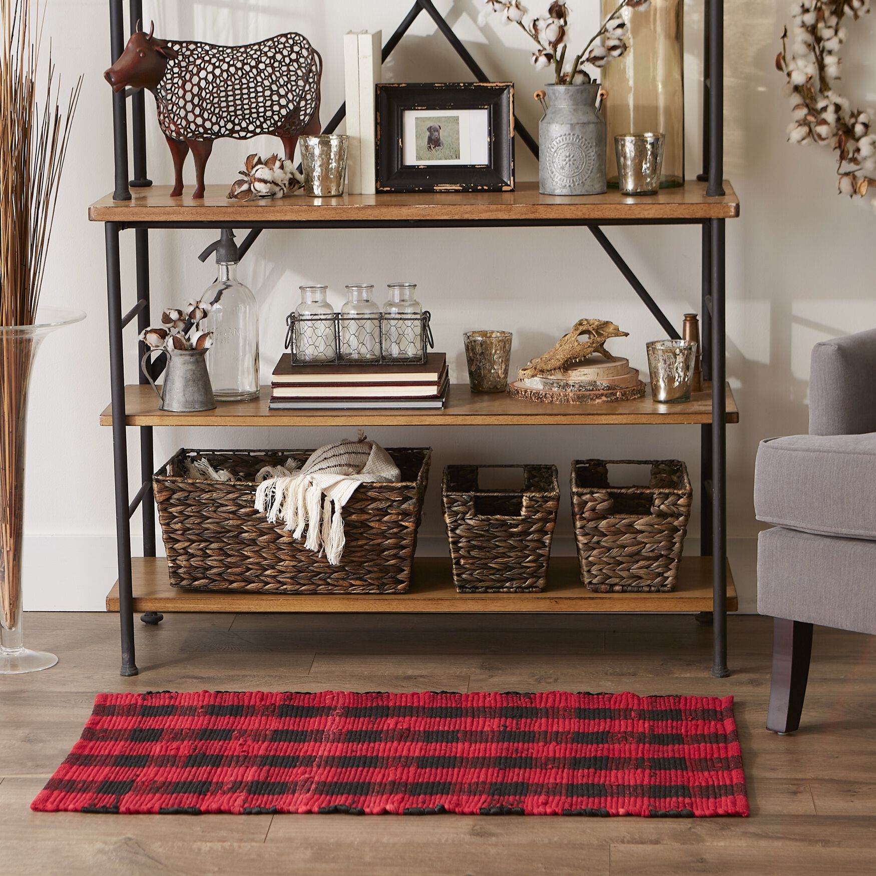 Red & Black Buffalo Check Rag Rug 26X40, , alternate image number 3