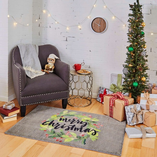 Christmas Wreath Grey Kitchen Rug, , alternate image number null