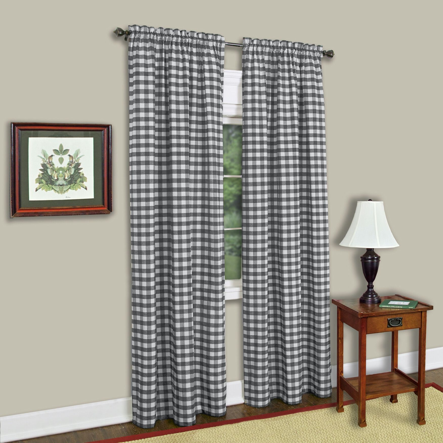 Buffalo Check Window Curtain Panel, BLACK, hi-res image number 0