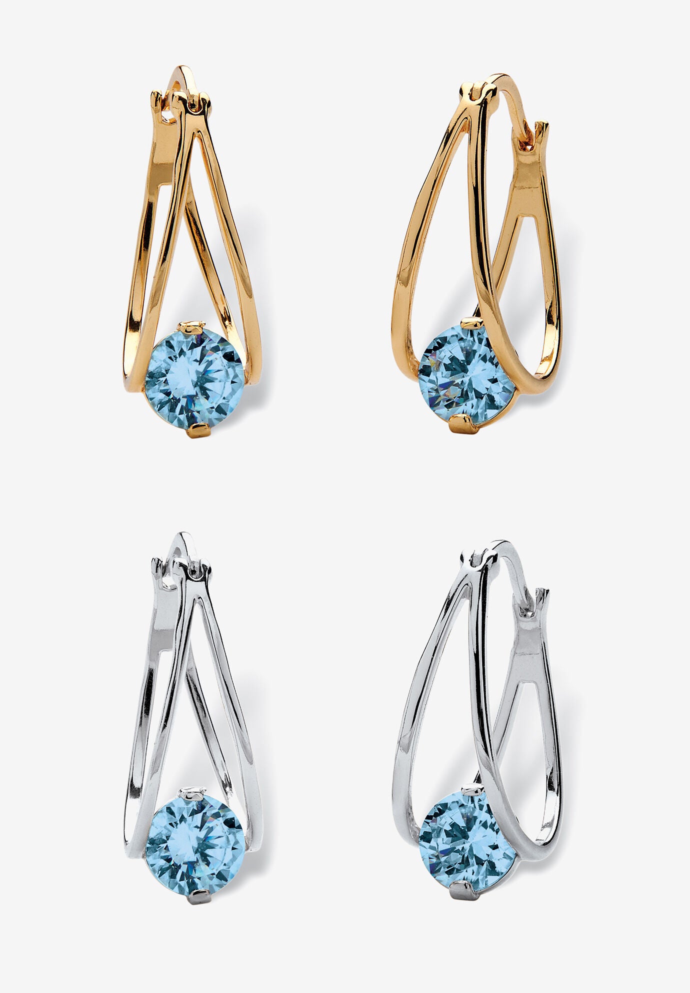 Silvertone 2 Pair Set Hoop Earrings (24x9mm) Round Simulated Blue, MARCH, hi-res image number 0