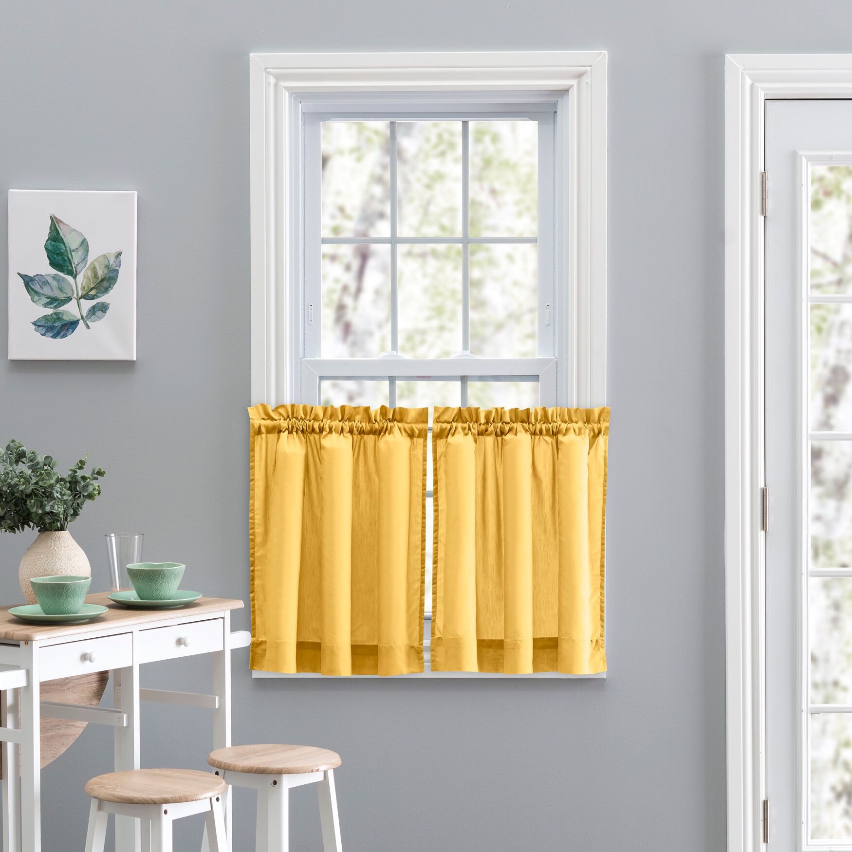 Stacey Curtain Tailored Tier Pair, YELLOW, hi-res image number 0