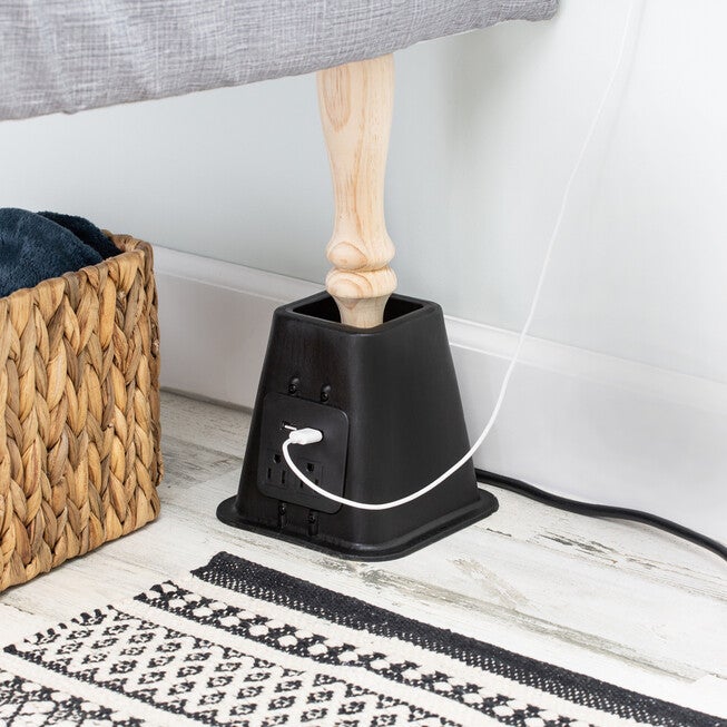 Set of 4 Bed Risers with Power Outlets & USB Ports, BLACK, hi-res image number 0