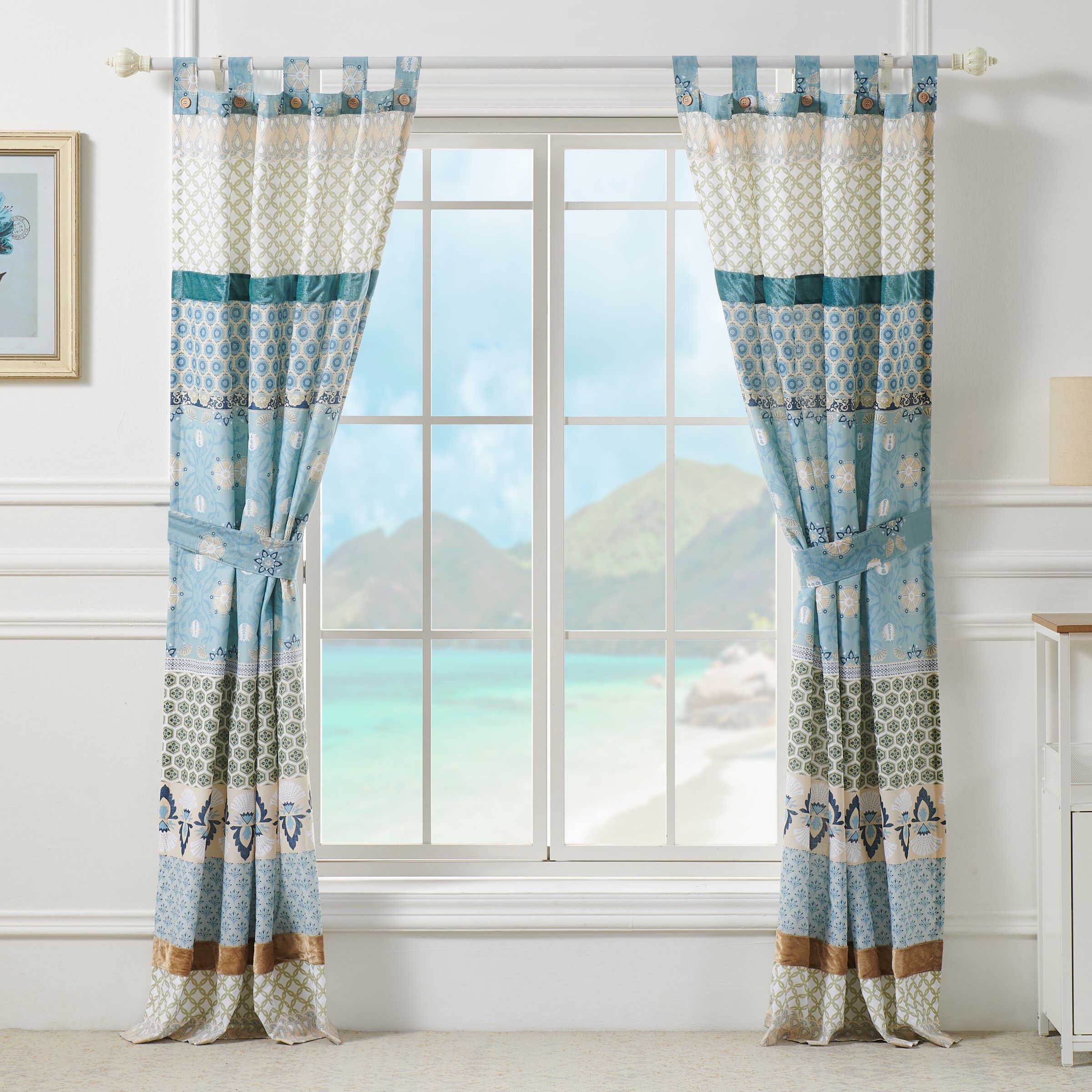 Thalia Window Curtain Panels, Set of 2, 84 inches, Tango, BLUE, on-hover image number 1