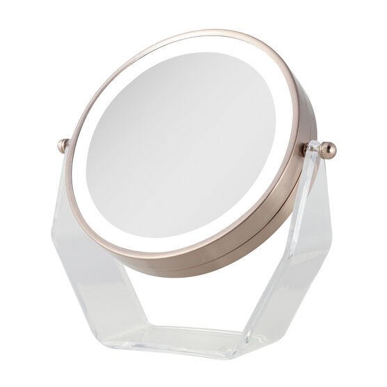 Two-Sided LED Lighted Vanity Swivel Mirror in Acrylic Base, 8X/1X, , on-hover image number null