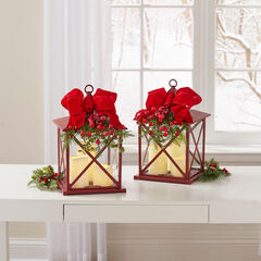 20"H Red Christmas Lantern with LED Candles