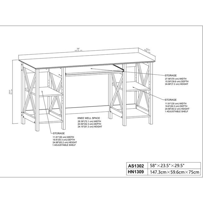 Honduras Washed Gray 58-Inch Writing Desk With 1 Laptop Credenza And 2 Open Shelf Writing Desk, , alternate image number 2