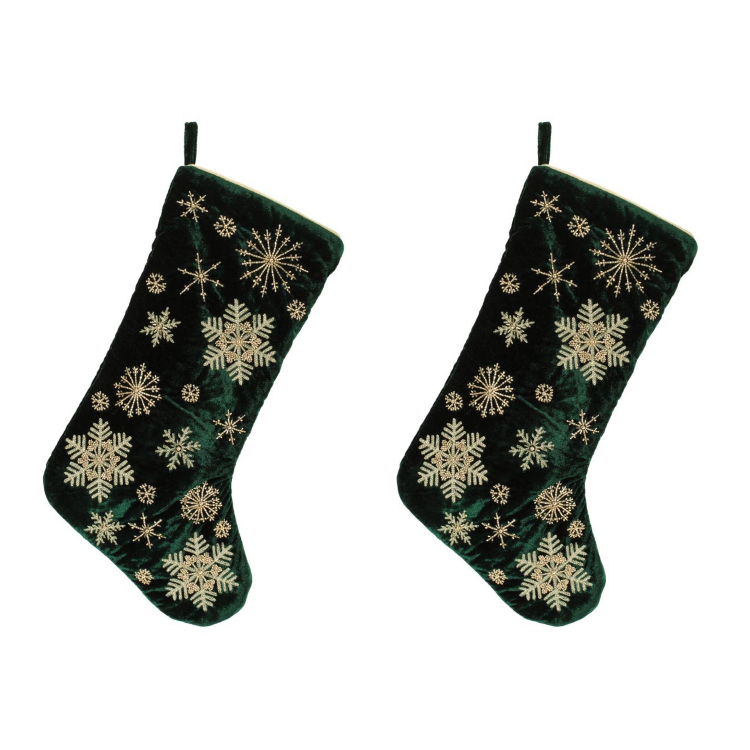 Velvet Snowflake Christmas Stocking 19.5 inchesH, GREEN GOLD, alternate image number 3