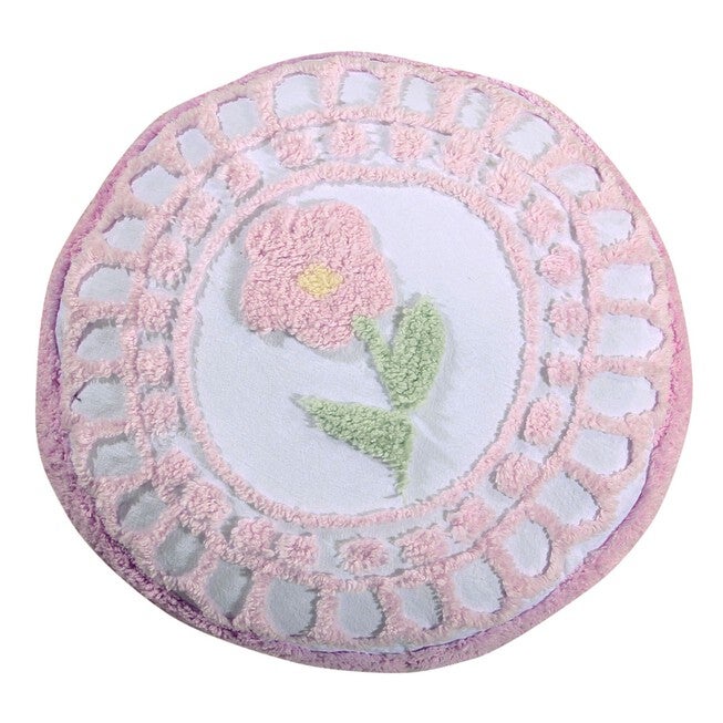 Bloomfield Collection in Floral Design 100% Cotton Tufted Chenille Round Pillow , ROSE, hi-res image number 0