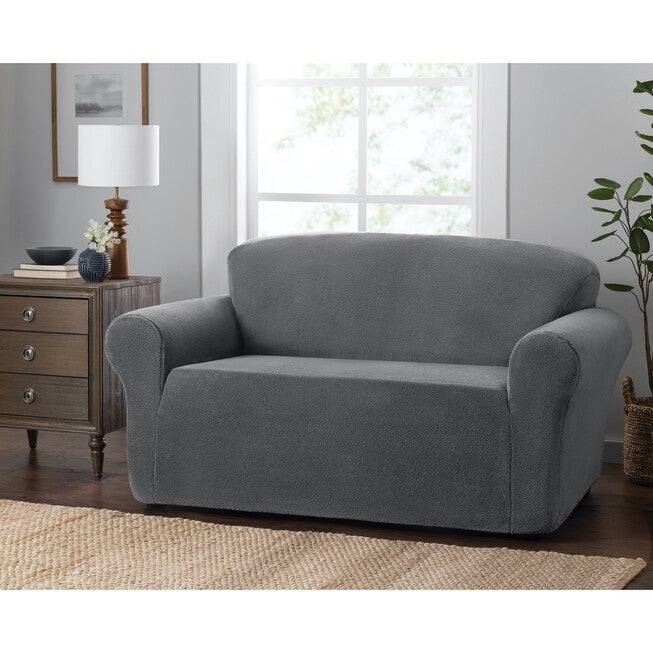 Stretch Sherpa Sofa Cover, GREY, hi-res image number null