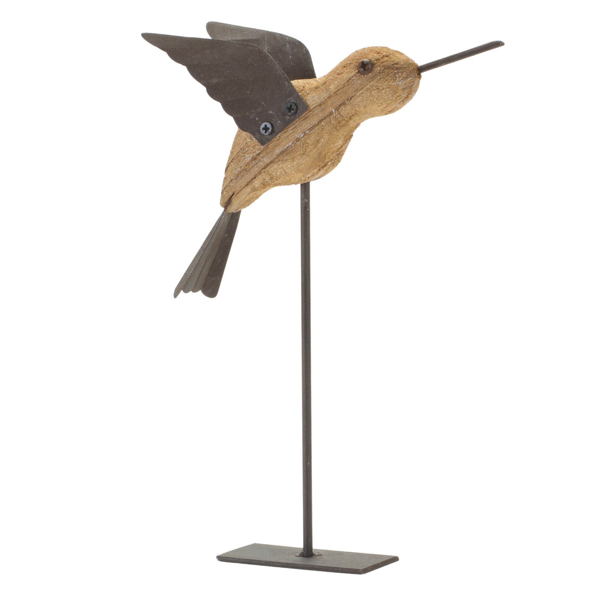 Bird on Stake (Set of 2) 5 inchesL x 6.25 inchesH, 5 inchesL x 8 inchesH Wood/Iron, BROWN/BLACK, alternate image number 1