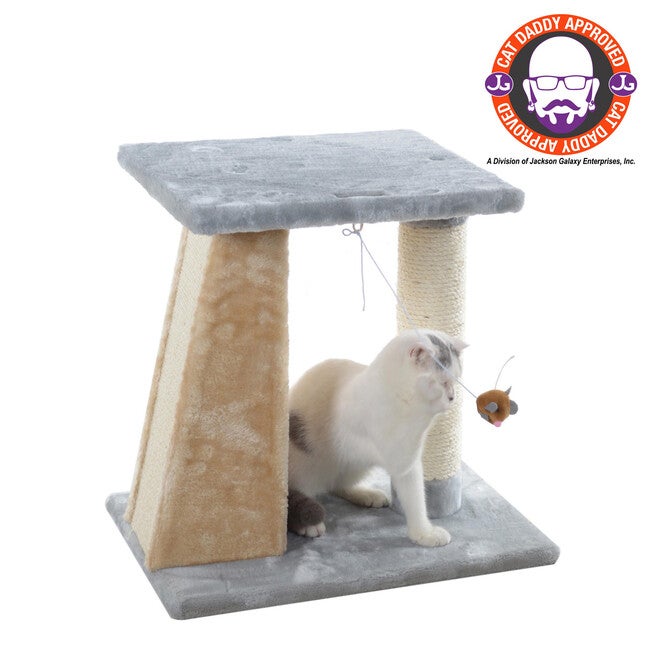 Two-Level Platform Real Wood Cat Scratcher With Sisal Carpet Board, SILVER, hi-res image number null