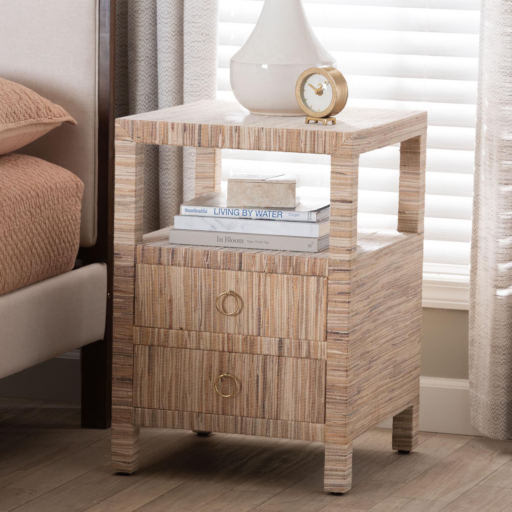 Paine Bohemian Woven Grasscloth 2-Drawer Nightstand, NATURAL, hi-res image number 0