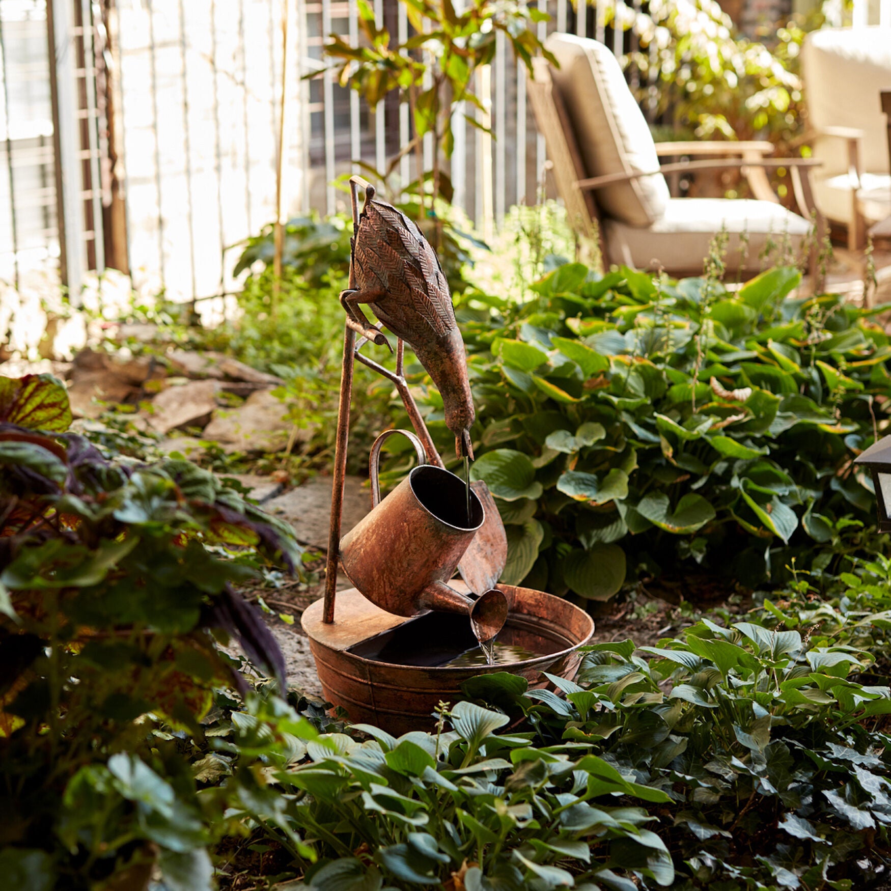 Rustic Metal Fountain With Duck And Watering Can 33 inchesH, , alternate image number 3