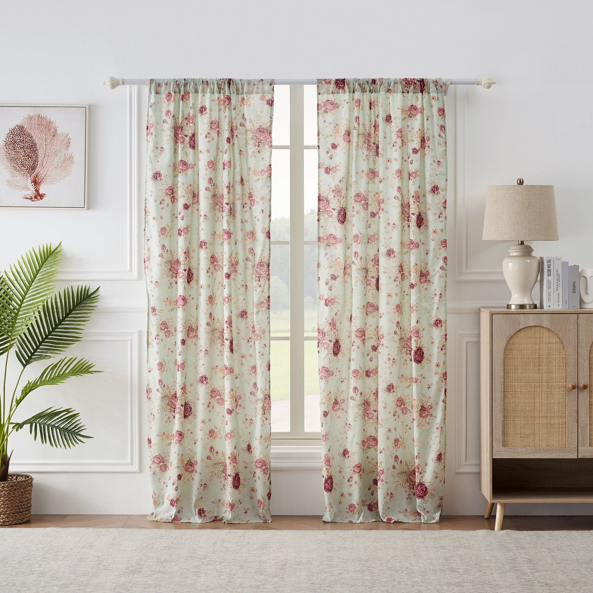 Antique Rose Window Curtain Panels, Set of 2, 84 inches, Blue, BLUE, hi-res image number 0