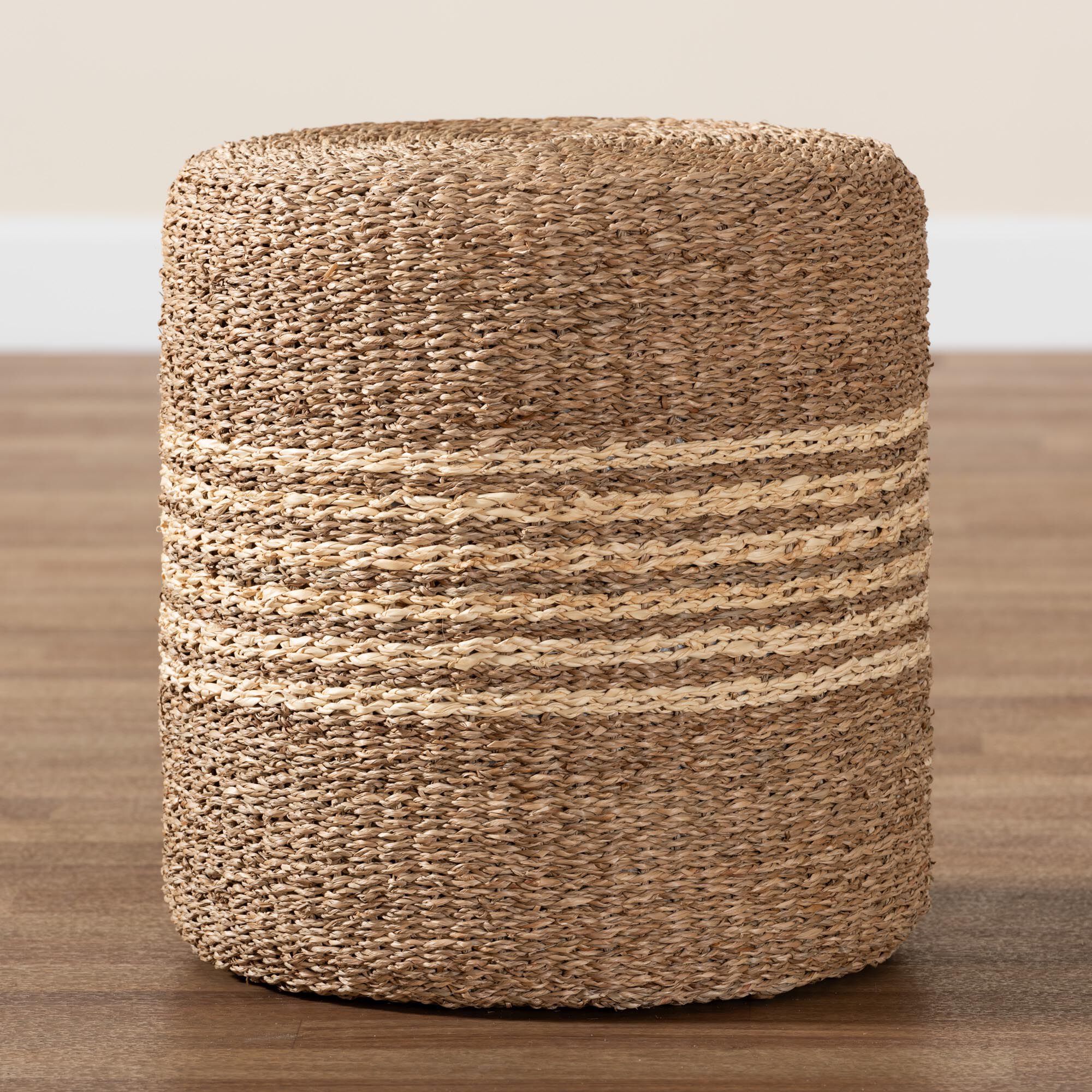 Wickham Modern Bohemian Natural Brown Seagrass Ottoman Footstool, NATURAL BROWN, alternate image number 7