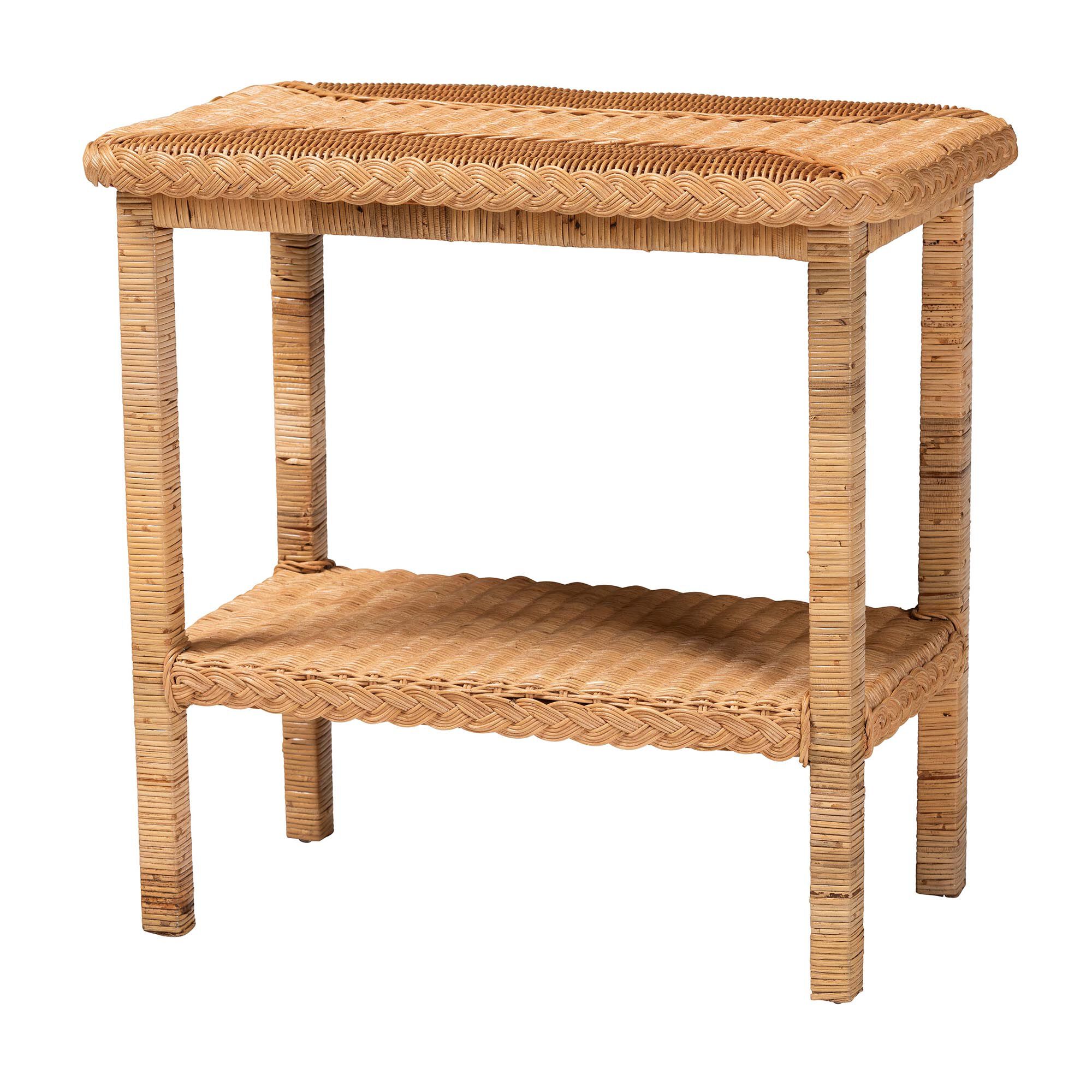 Minahasa Bohemian Light Honey Braided Rattan Side Table, HONEY, alternate image number 1