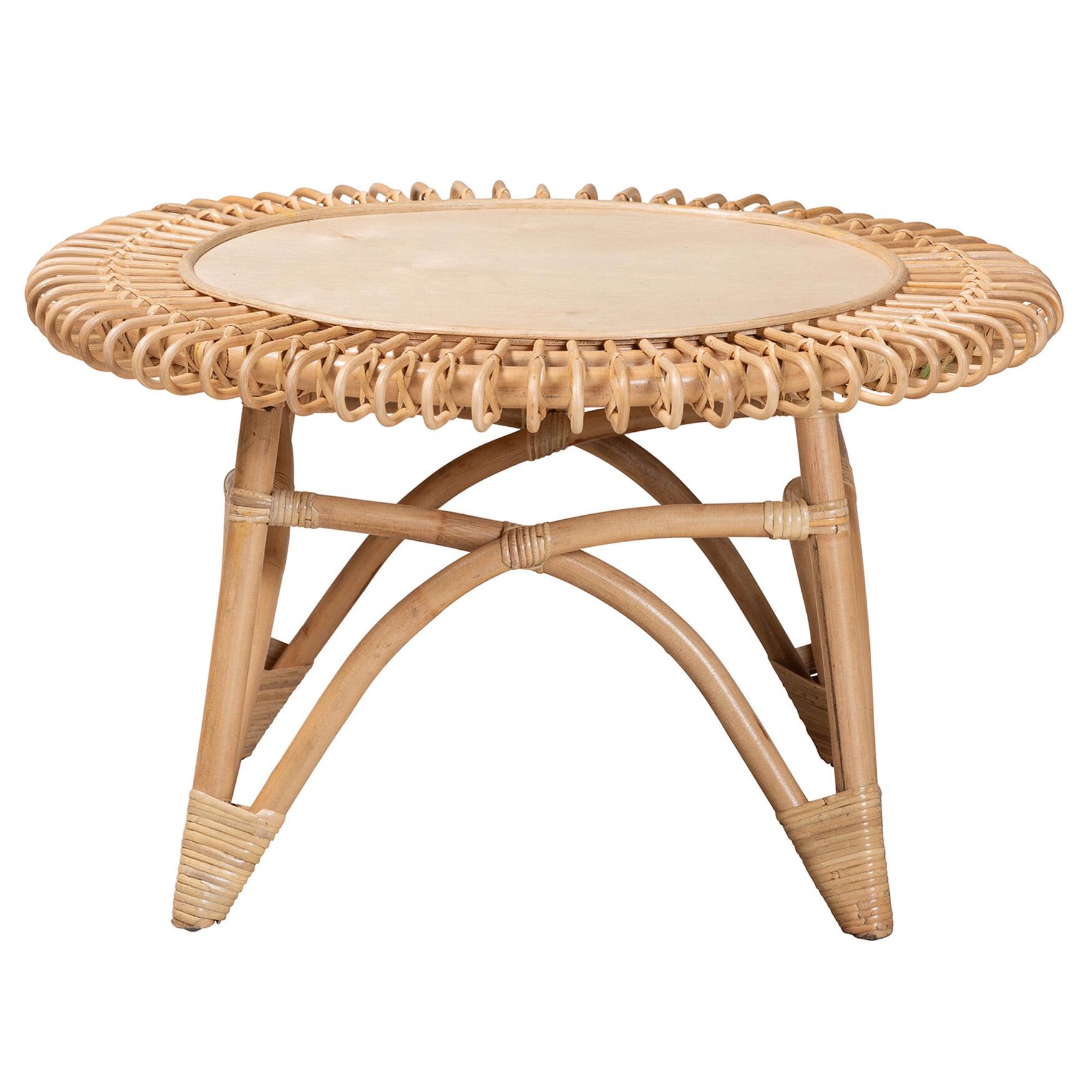 Elani Modern Bohemian Natural Rattan Coffee Table, , on-hover image number 1