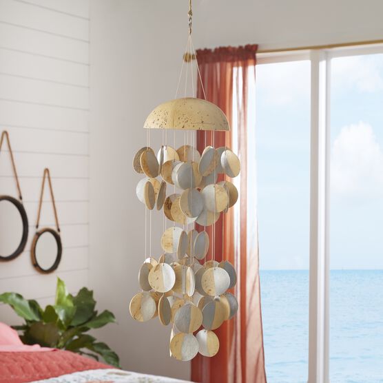 Silver Coconut Shell Coastal Wind Chime, SILVER, hi-res image number null