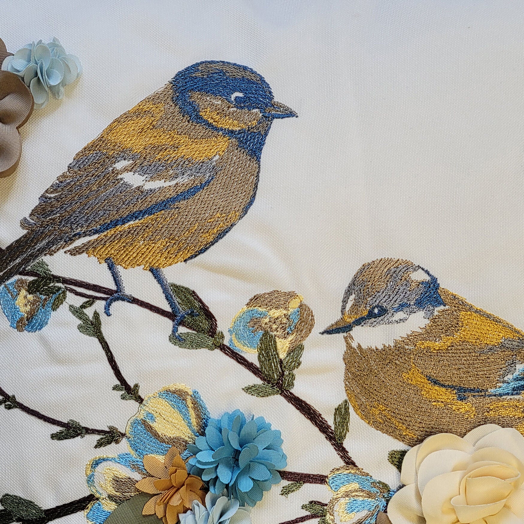 Indoor/Outdoor Embroidered Birds On Floral Branch Decorative Throw Pillow 18X18, Capri Multi, , alternate image number 4