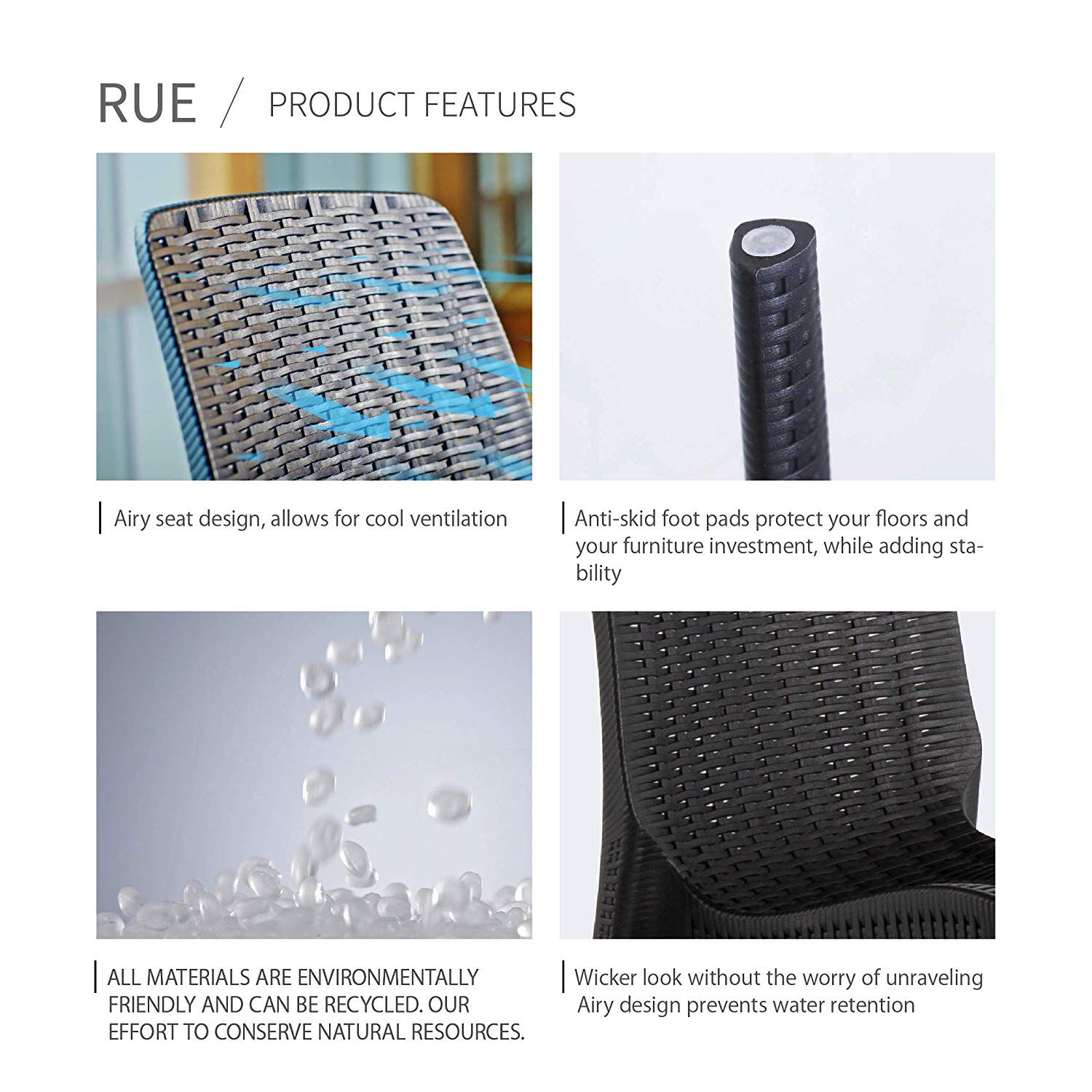 Set of 4 Rue Stackable Outdoor Dining Chairs, BROWN, alternate image number 3