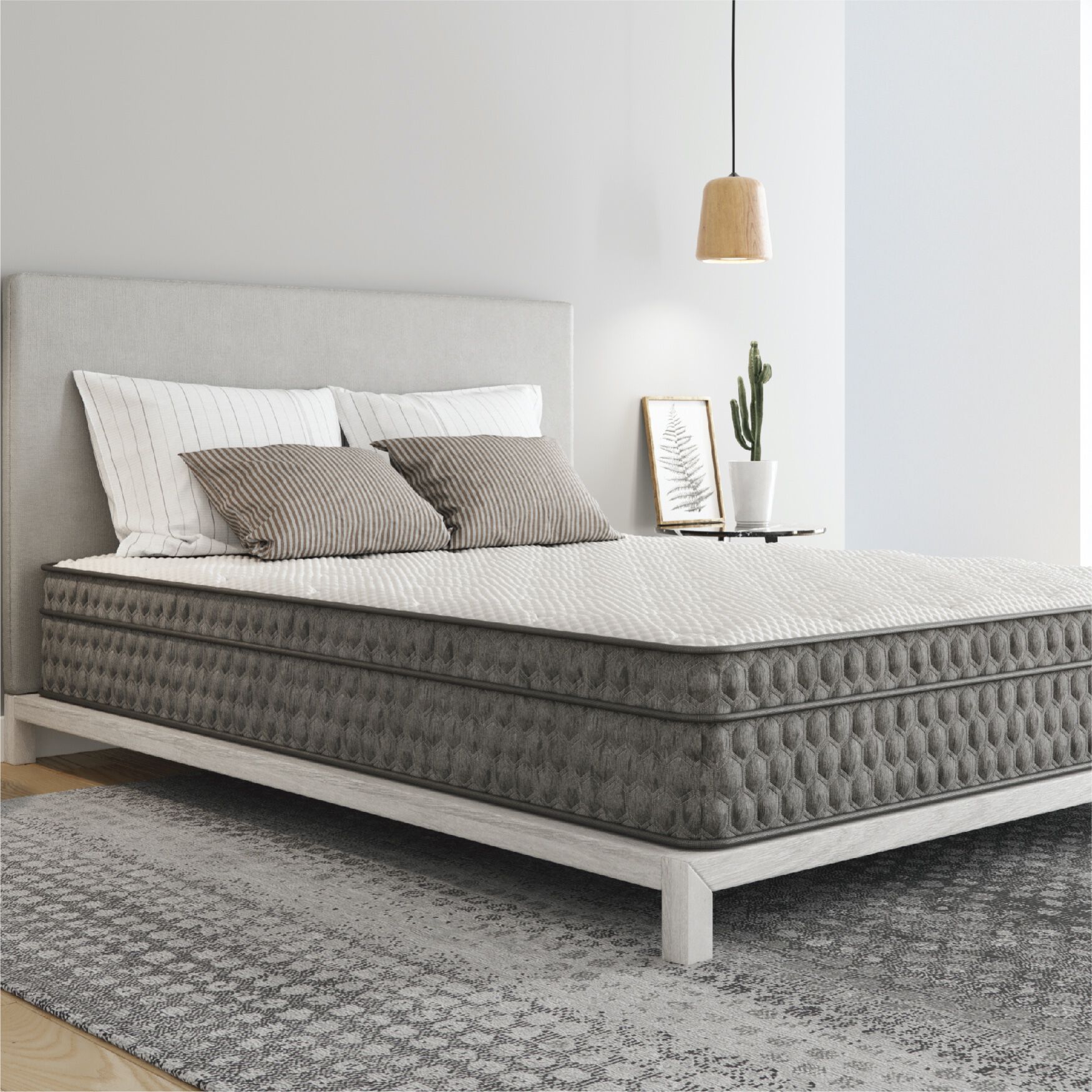 11 inches Gel Memory Foam Quilted Hybrid, Medium, King Mattress, WHITE GREY, hi-res image number 0