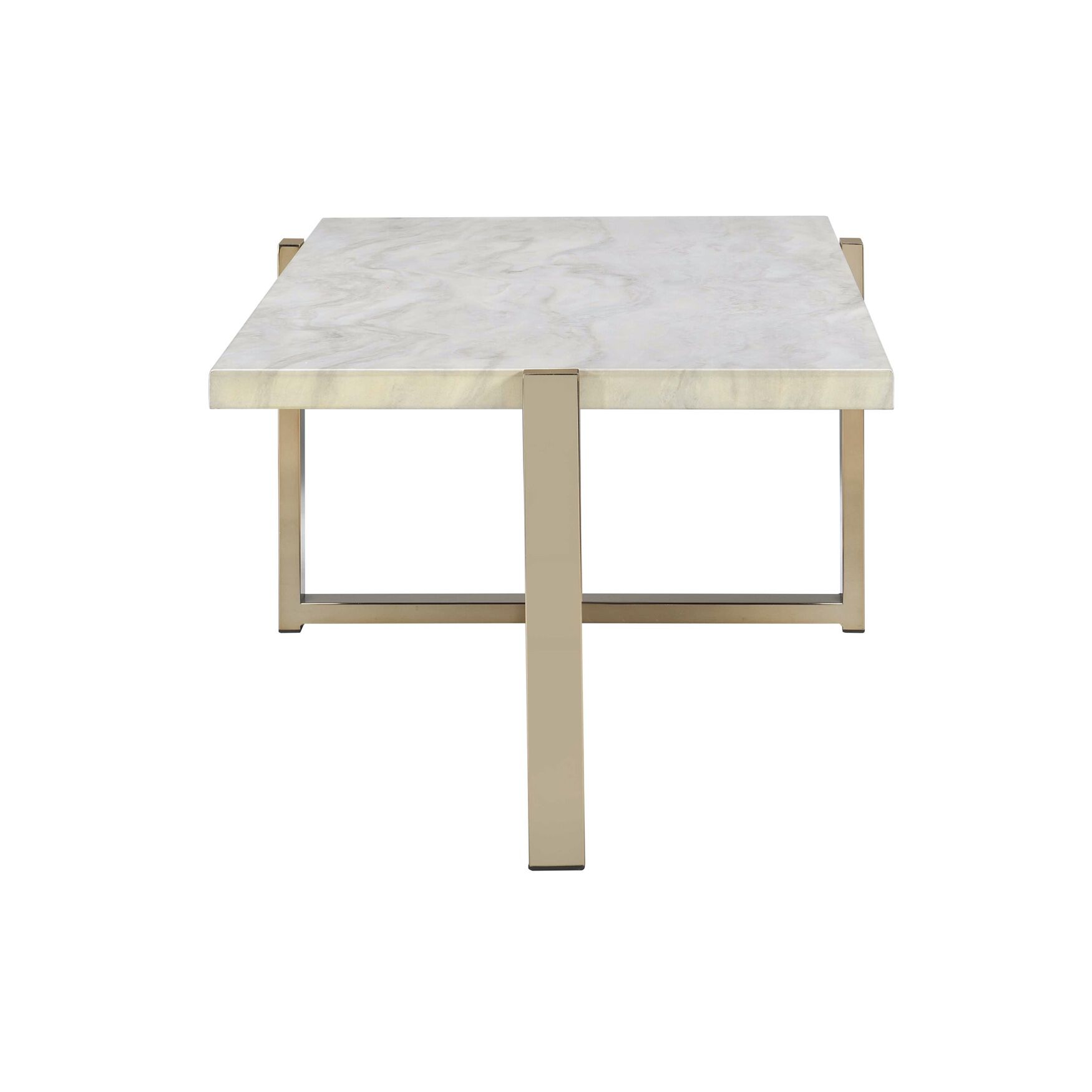 Top-down view of a white coffee table showing tabletop and legs