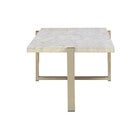 Coffee table top and leg view with pale marble-look finish