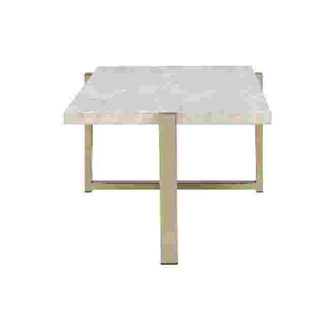 Top-down view of a white coffee table showing tabletop and legs