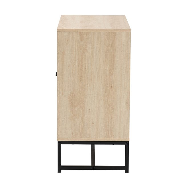 Caterina Mid-Century Modern Transitional Natural Brown Finished Wood And Natural Rattan 2-Door Storage Cabinet, , alternate image number null