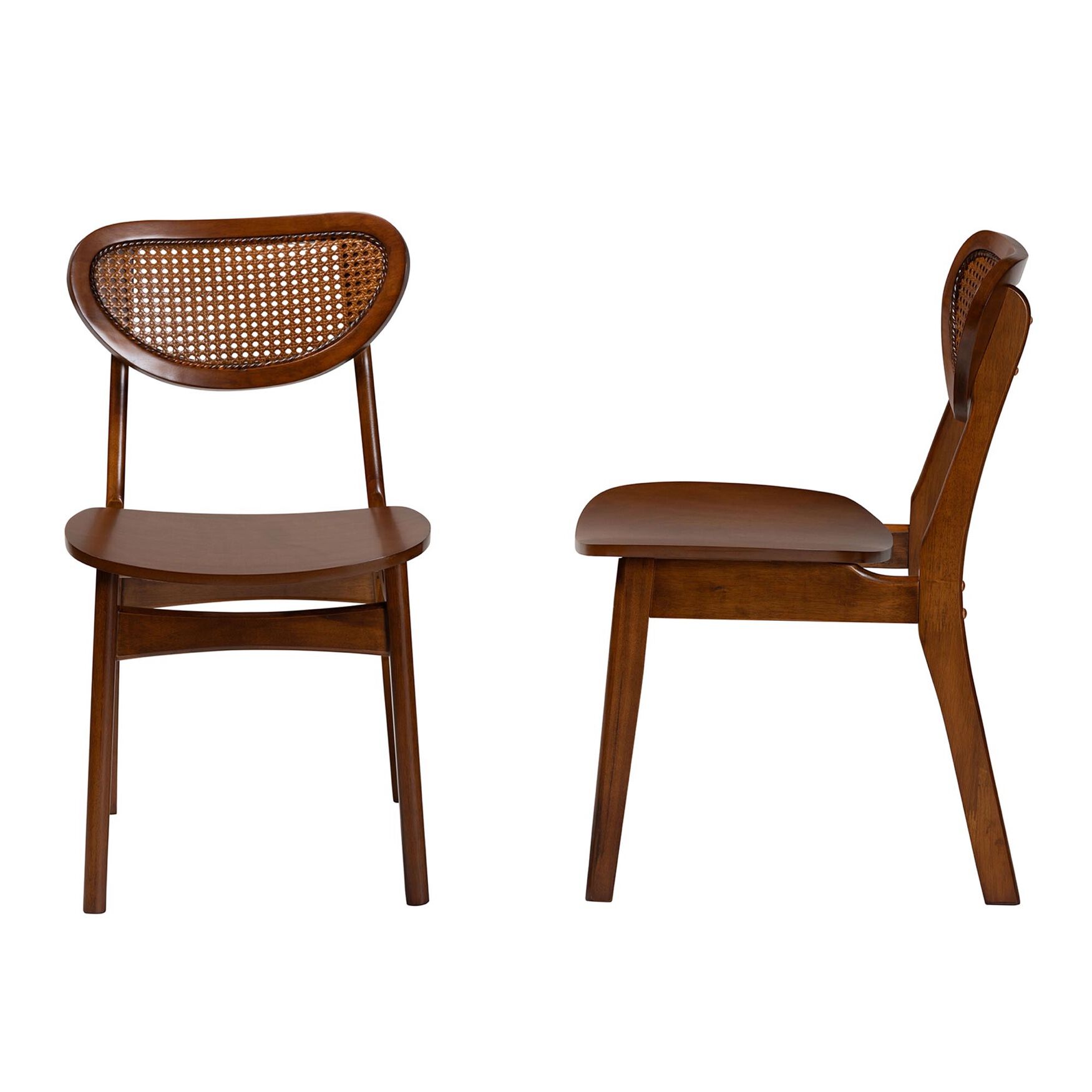 Hesper Mid-Century Modern Walnut Brown Finished Wood and Rattan 2-Piece Dining Chair Set, , alternate image number 15