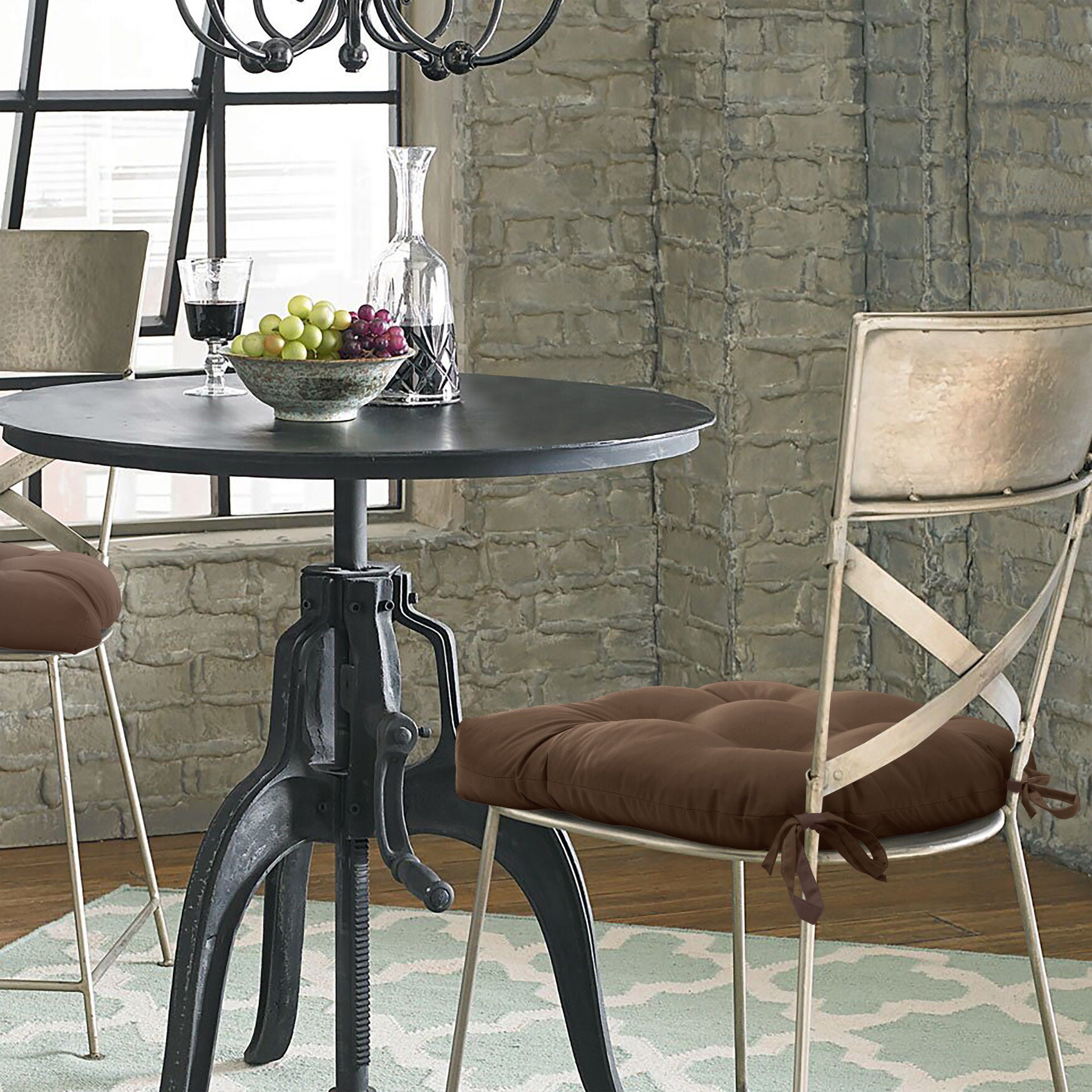 Tufted Chair Pad Pack Of 2 15 X 15, BROWN, hi-res image number 0