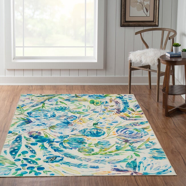 Washable Ellis Ivory/Blue Rug, , alternate image number null