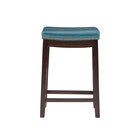 Claridge faux leather bar stool with teal upholstered seat and dark frame