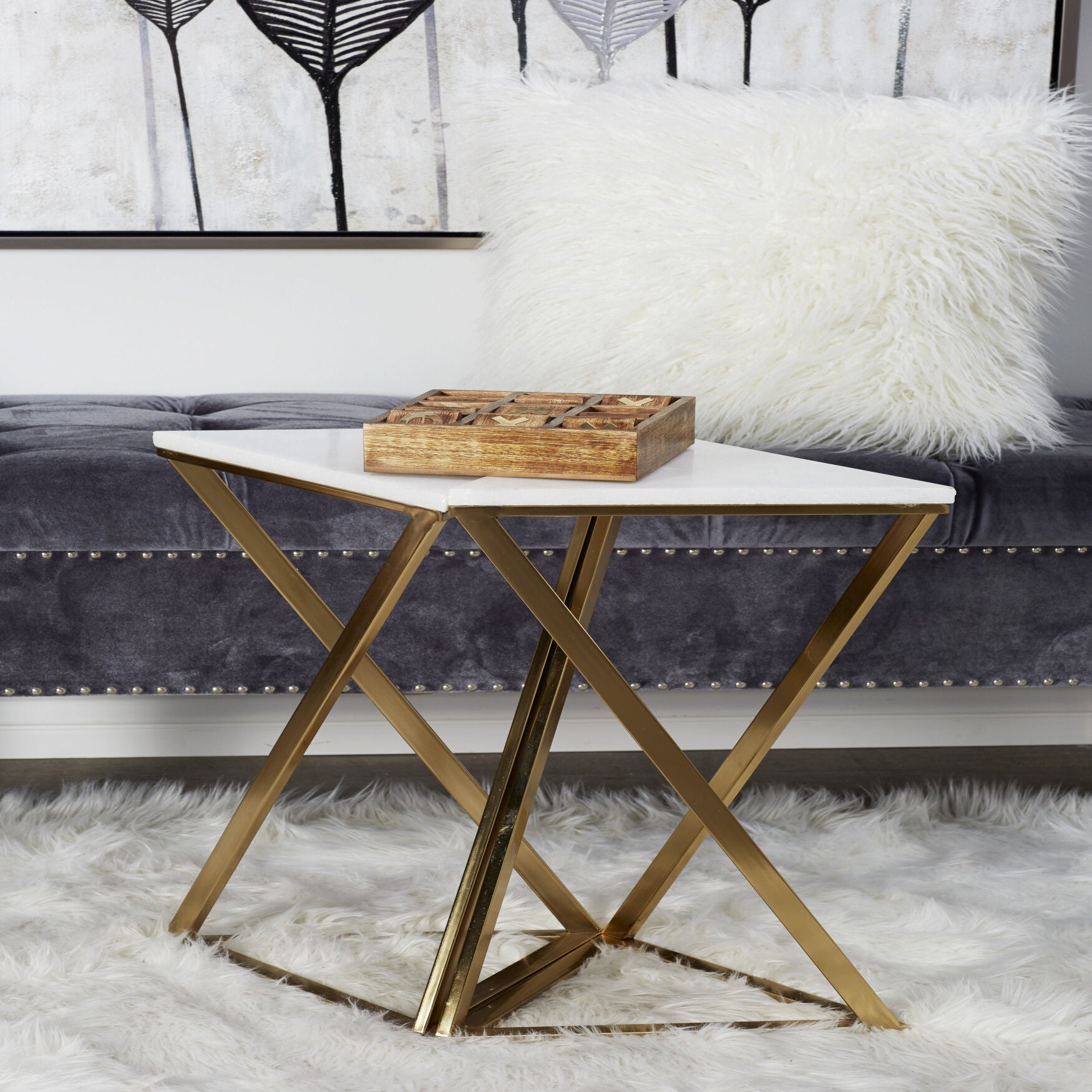 Set of 2 Gold Marble Contemporary Accent Table, 14 inches x 24 inches, , alternate image number 6
