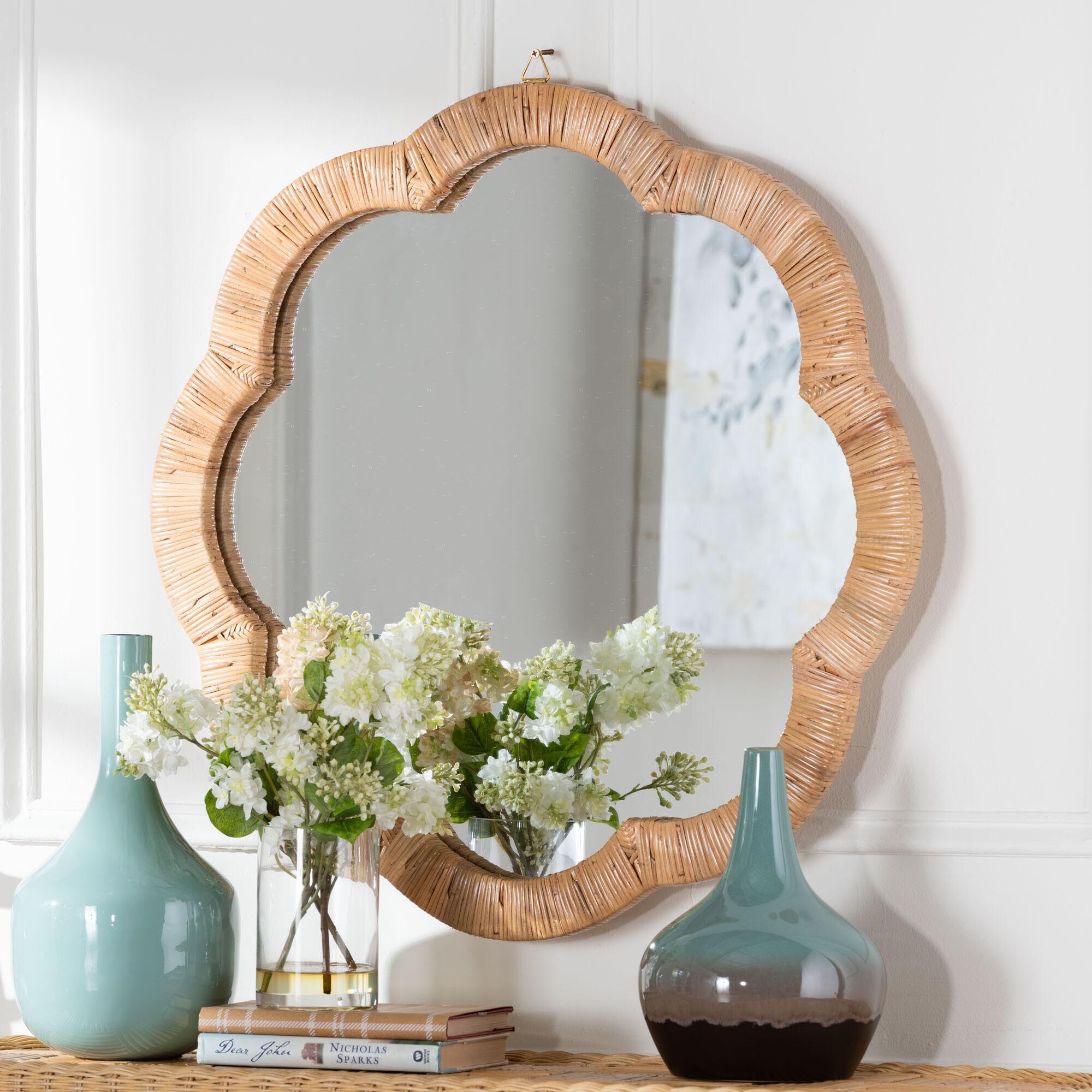 Akuna Scalloped Natural Rattan Wall Mirror, HONEY, hi-res image number 0