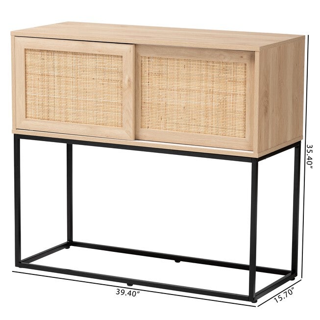 Amelia Mid-Century Modern Transitional Natural Brown Finished Wood And Natural Rattan Sideboard Buffet, , alternate image number 9